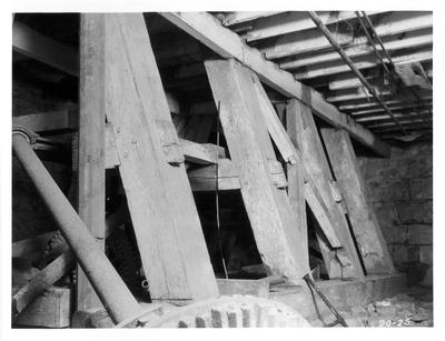 Doe Run Hotel (Old Water Power Mill), detail of timber machine supports (basement); designed or constructed in 1784