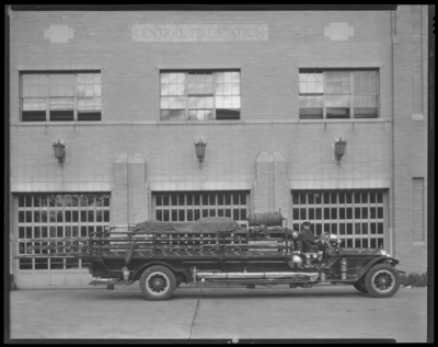 Central Fire Station, Lexington Fire Department; exterior, with                             truck