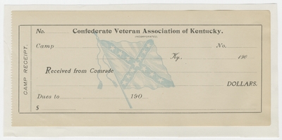 Blank camp receipt for the Confederate Veteran Association of Kentucky