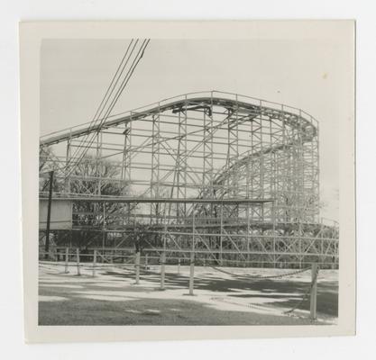 Rollercoaster, amusement ride, Joyland Park; side back view