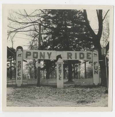 Pony Ride attraction facility, safe gentle fun, Joyland Park; front view
