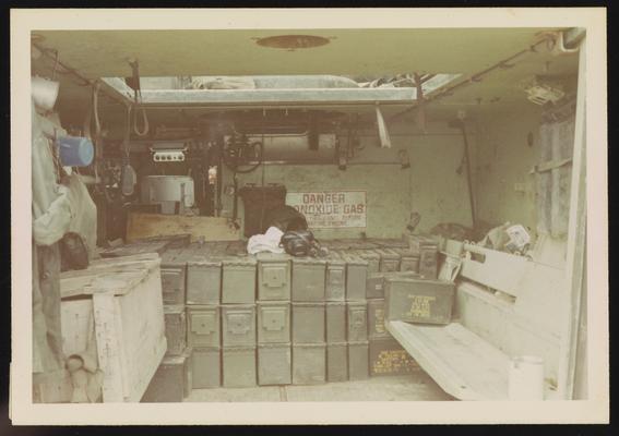 Ammunition crates inside of armored personnel carrier
