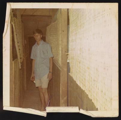 Thomas Kubeck in civilian clothes in the barracks at Kuchi (base-camp)
