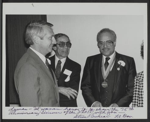 Steve Beshear, Lyman Johnson and unidentified person, signed 