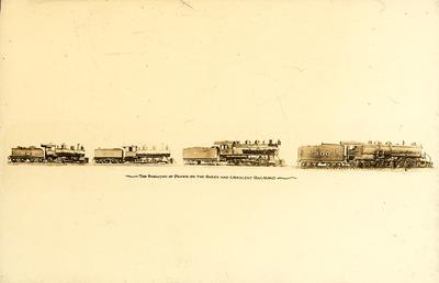 The Evolution of Power on the Queen and Crescent Railroad -four trains on railroad tracks