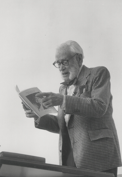 John Jacob Niles at dedication of the Doris Ulmann Gallery; Berea College; Berea, KY