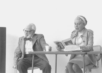John Jacob Niles and Rena Niles at dedication of the Doris Ulmann Gallery; Berea College, Berea, KY