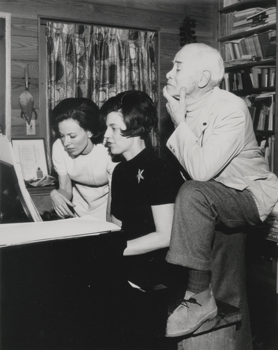Rehearsal at Boot Hill Farm; Left to Right: Jacqueline Roberts, Janelle Pope, and John Jacob Niles