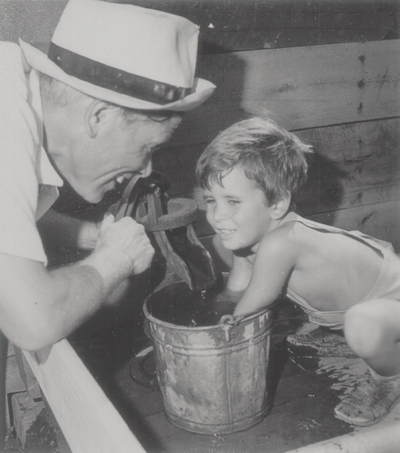 John Jacob Niles with son Tom; Boot Hill Farm