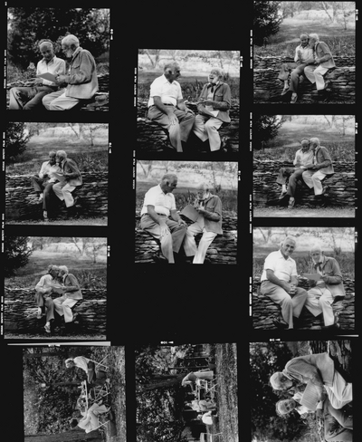 Contact Print: Various photos with John Jacob Niles and Rena Niles and unidentified persons, Boot Hill Farm; Tony Leonard
