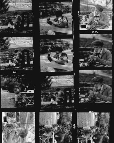 Contact Print: Various photos with John Jacob Niles and Rena Niles and unidentified persons, Boot Hill Farm; Tony Leonard