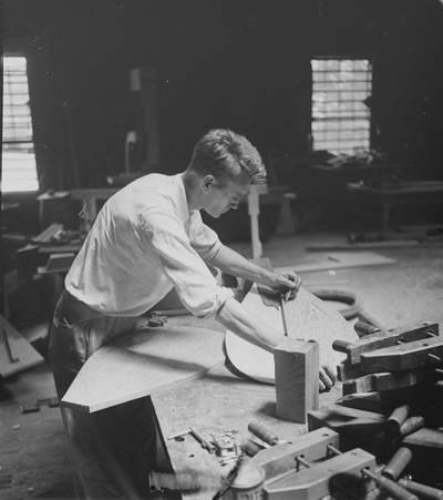 Harry Mefford: Dulcimers at various stages of production; John Jacob Niles