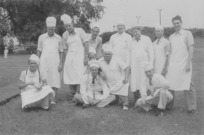 Labor Day Breakfast at the Polo Club, John Jacob Niles (far left) with other members