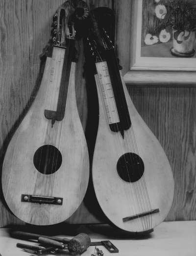 Dulcimers at various stages of production; John Jacob Niles