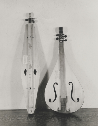 Traditional dulcimer on left and one made by John Jacob Niles; John Jacob Niles