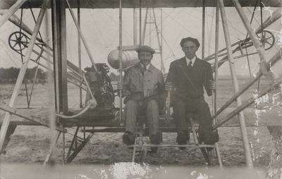 Wilbur Wright by his machine and Wilbur Wright and Zens (left) latest sensation of airship flights at LeMans, France; Paul Thompson