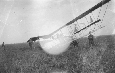 Wrecked biplane