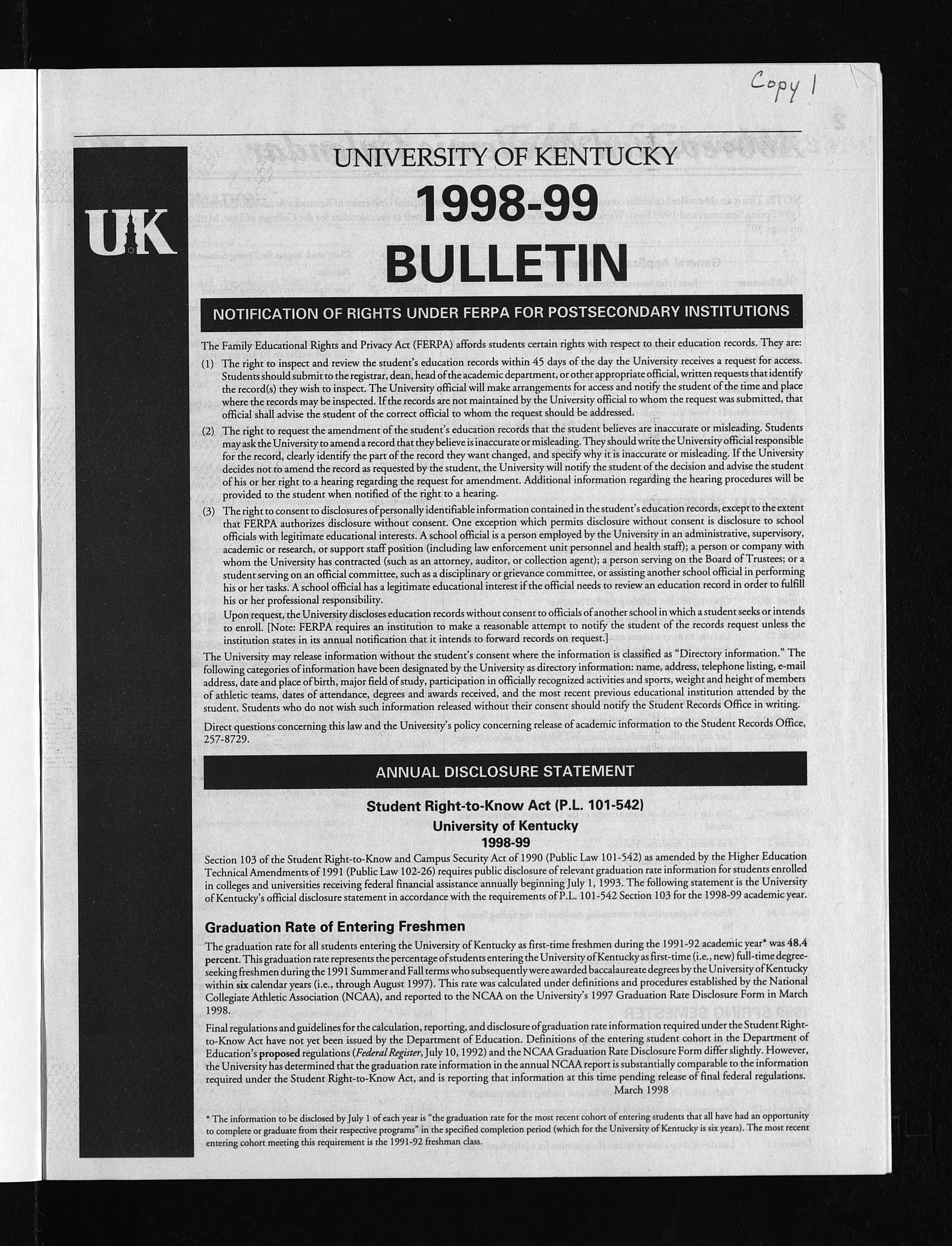 2860px x 3740px - University of Kentucky Series- University Bulletin, Volume 90, Issue 1,  1998-1999