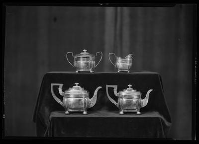Display of silver tea set
