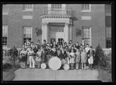 Elementary school band, in front of school
