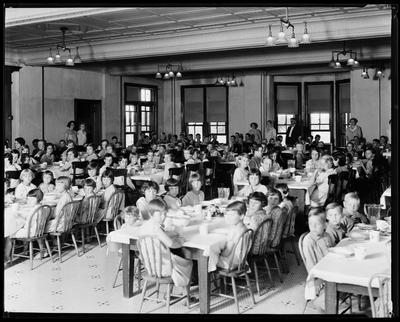 Children eating in school cafeteria