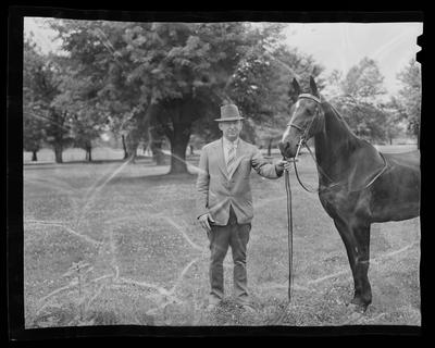 Man holding reins of horse