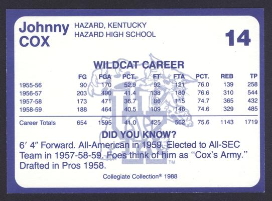 Kentucky's Finest #14: Johnny Cox (1956-59), back