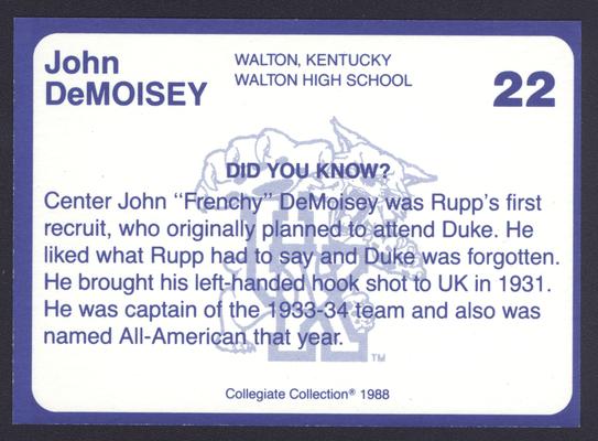 Kentucky's Finest #22: John [Frenchy] DeMoisey (1931-34), back
