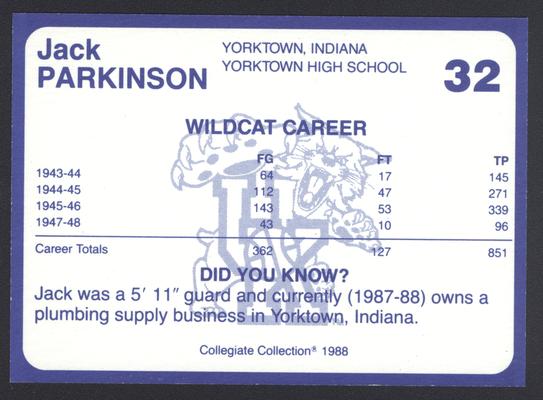 Kentucky's Finest #32: Jack Parkinson (1943-46; 1947-48), back