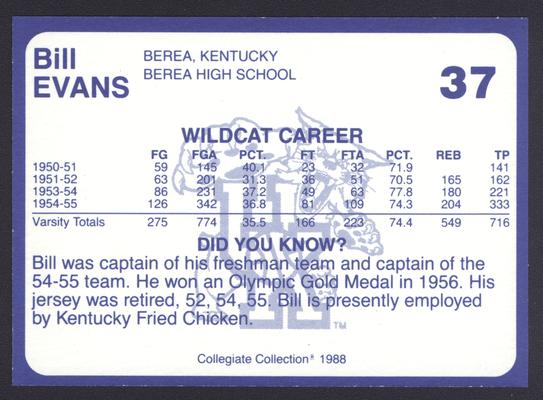 Kentucky's Finest #37: Bill Evans (1951-55), back