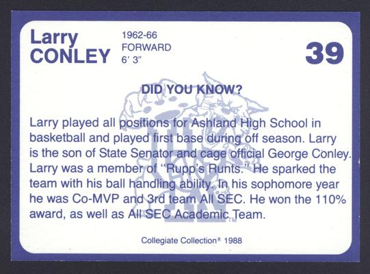 Kentucky's Finest #39: Larry Conley (1963-66), back