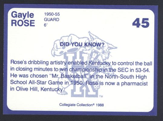 Kentucky's Finest #45: Gayle Rose (1951-55), back