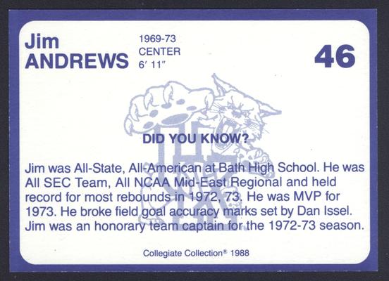 Kentucky's Finest #46: Jim Andrews (1970-73), back