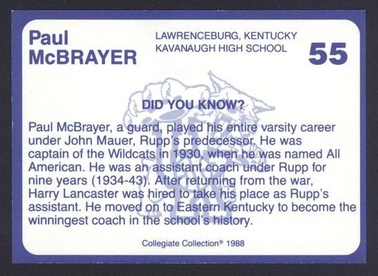 Kentucky's Finest #55: Paul McBrayer (1927-30), back