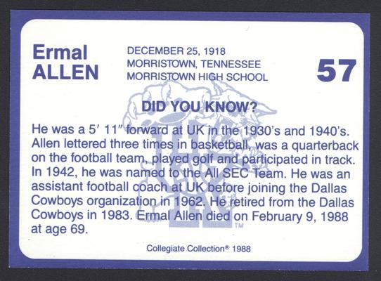 Kentucky's Finest #57: Ermal Allen (1939-42), back