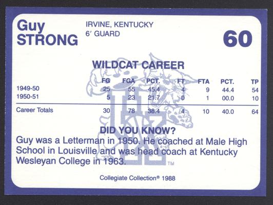 Kentucky's Finest #60: Guy Strong (1949-51), back