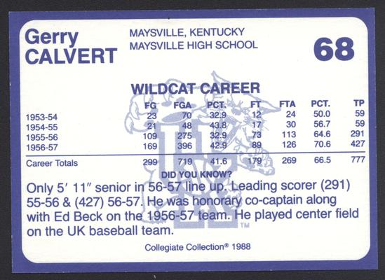 Kentucky's Finest #68: Gerry Calvert (1963-57), back