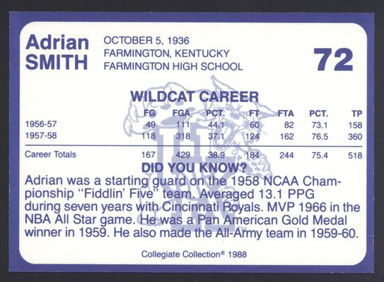 Kentucky's Finest #72: Adrian Smith (1956-58), back