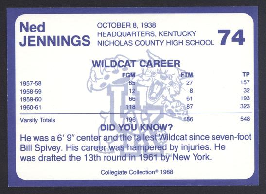 Kentucky's Finest #74: Ned Jennings (1957-61), back