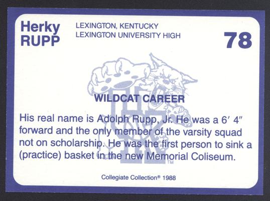 Kentucky's Finest #78: Herky Rupp (1959-62), back