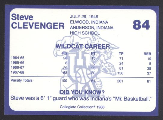 Kentucky's Finest #84: Steve Clevenger (1964-1968), back