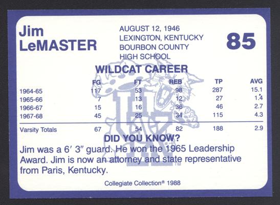 Kentucky's Finest #85: Jim LeMaster (1964-1968), back