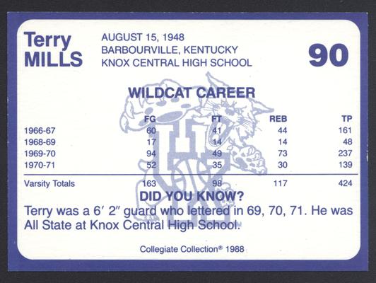 Kentucky's Finest #90: Terry Mills (1966-1967; 1968-1971), back