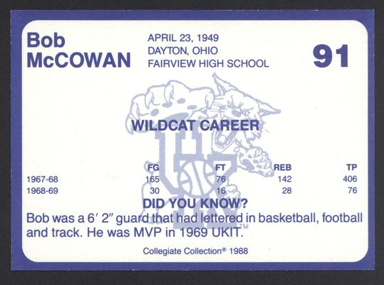 Kentucky's Finest #91: Bob McCowan (1967-1969), back