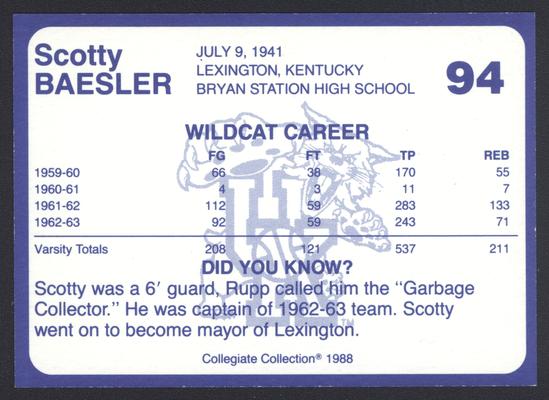 Kentucky's Finest #94: Scotty Baesler (1959-1963), back