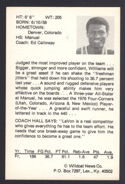 Cat Card #11: Lavon Williams, sophomore forward, back