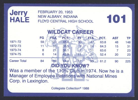 Kentucky's Finest #101: Jerry Hale (1971-1975), back