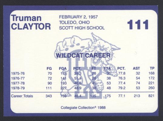 Kentucky's Finest #111: Truman Claytor (1975-1979), back