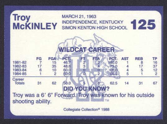 Kentucky's Finest #125: Troy McKinley (1981-1985), back