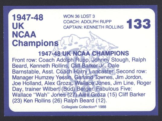 Kentucky's Finest #133: '47-'48 team, back